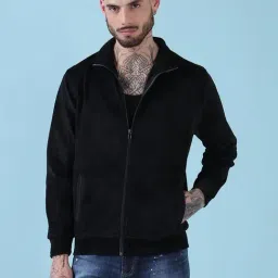 Showoff Black Cotton Slim Fit Checks Jacket-image-66