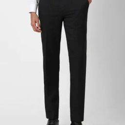 V Dot Black Skinny Fit Checks Trousers-image-36