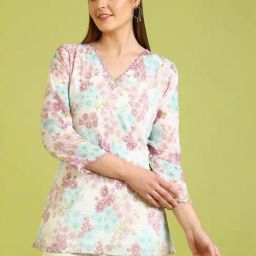 W White Pure Cotton Regular Fit Printed Kurtis-image-96