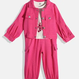 CAVIO Girls Shacket with Trousers and T-shirt Clothing Set-23