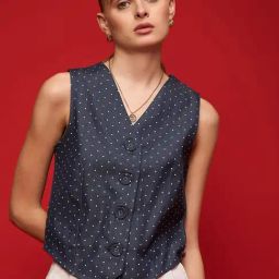 KASSUALLY Navy Polka Dot Waistcoat-19