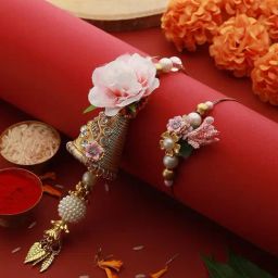 Saraf RS Jewellery Pink Flower & Pearl Beaded Handmade Rakhi Lumba Set-image-61