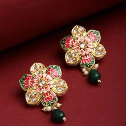 Panash Gold Toned Floral Drop Earrings-21