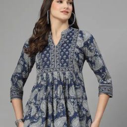 QOMN Blue Cotton Printed Top-image-38