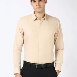 Peter England Beige Slim Fit Striped Shirt-image-39