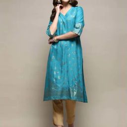 Biba Blue A-Line Printed Kurta-image-80