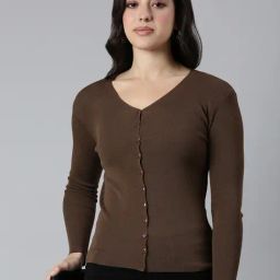 SHOWOFF Brown Regular Fit Cardigan-image-33