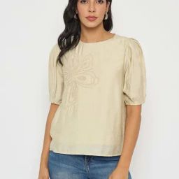 Madame Beige Regular Fit Embellished Top-picture-38