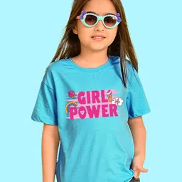 NUSYL Girls Flower & Girl Power Printed Round Neck Short Sleeves Oversized T-shirt-image-64