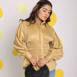 KAORI BY SHREYA AGARWAL Beige Cotton Solid Long Sleeves Shirt-image-24