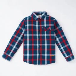 Ed-a-Mamma Kids Navy Checks Full Sleeves Shirt-image-96