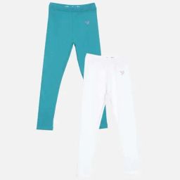 TWIN BIRDS Kids Teal Blue & White Cotton Regular Fit Leggings (Pack of 2)-image-39