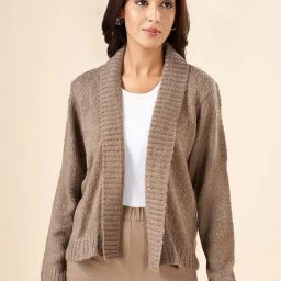 Akkriti by Pantaloons Grey Self Pattern Shrug-10