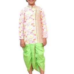 Twisha Boys White & Lime Green Cotton Regular Fit Printed Kurta Set-picture-14