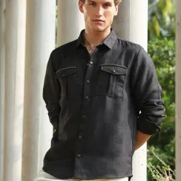 Campus Sutra Black Poly Spandex Regular Fit Textured Shirt-picture-8