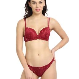 Spiaty Pink Floral Print Push-Up Lingerie Set-image-91