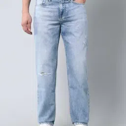U.S. Polo Assn. Denim Co. Sky Blue Cotton Relaxed Fit Distressed Jeans-picture-0