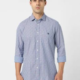 Van Heusen Blue Cotton Slim Fit Checks Shirt-picture-44