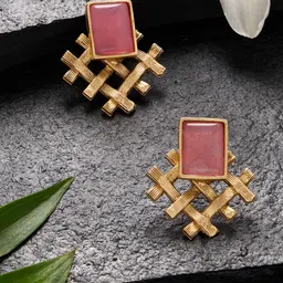 AMI Gold Plated Artificial Stones Contemporary Studs-11