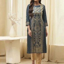 Biba Blue A-Line Printed Kurta-picture-16