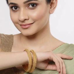 Zeneme Gold Plated Textured Intricate Premium Bangle for Women Set of 2 image 2