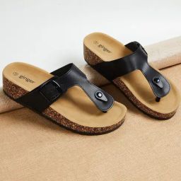 Ginger by Lifestyle Women's Black T-Strap Sandals-image-88