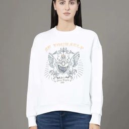 Red Tape Off White Loose Fit Printed Sweatshirt-image-83