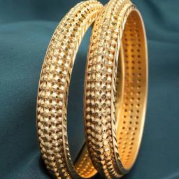 Zeneme Gold Plated Textured Intricate Premium Bangle for Women Set of 2-19