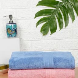 Creeva Classic Baby Pink and Royal Blue Cotton Solid Towels-image-35