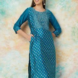 Melange by Lifestyle Blue Embroidered Kurta-image-51