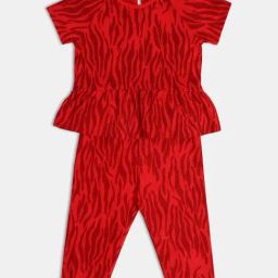 MINIKLUB Girls Red Printed Top And Bottom-image-32