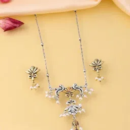 Voylla Silver Qasbah Kamali Oxidised Two Tone Necklace & Earring Set-picture-44