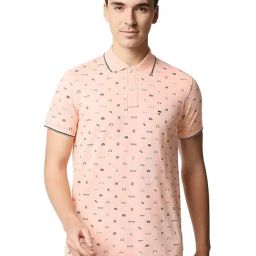 Basics Peach Parfait Cotton Muscle Fit Printed Polo T-Shirt-picture-14