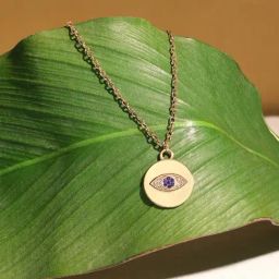 Zaveri Pearls Blue Dazzling Austrian Diamonds Contemporary Evil Eye Pendant & Chain-ZPFK17206-45