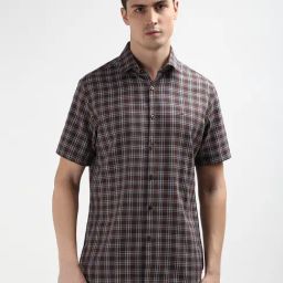 Calvin Klein Maroon Cotton Slim Fit Checks Shirt-image-10