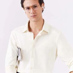 Rare Rabbit Yellow Regular Fit Solid Shirt-image-62