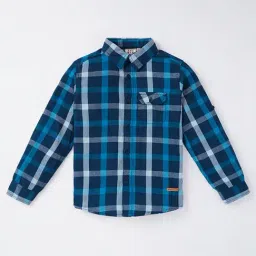 Ed-a-Mamma Kids Blue Checks Full Sleeves Shirt-image-58