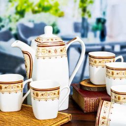 SONAKI White Bone China Cup with Kettle - Set of 7-18