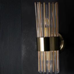 Whispering Homes Modern Gold Crystal Glass & Metal Wall Sconce-4