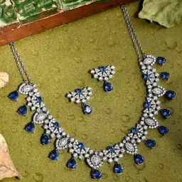 Voylla Silver Before Sunrise Neeharika Necklace & Earring Set-picture-0