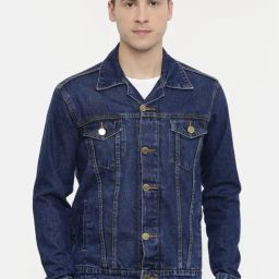 Cinocci Blue Slim Fit Denim Jacket-image-69