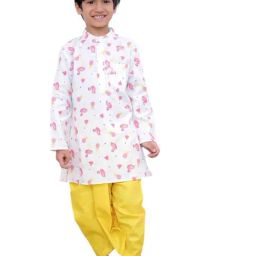 Twisha Boys White & Yellow Regular Fit Printed Kurta Set-picture-17
