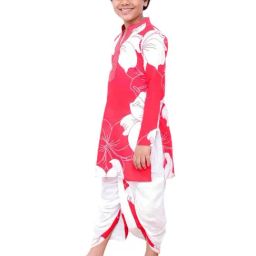 Twisha Boys Red & White Cotton Regular Fit Printed Kurta Set image 3