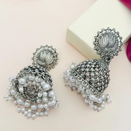 ABDESIGNS German Silver-Plated Dome Shaped Jhumkas-25
