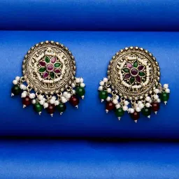 Fida Emerald Ruby Beaded Multi Stud Earrings-picture-35