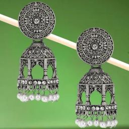 Oomph Jewellery Oxidized Silver Look Alike Dangler Earrings-38