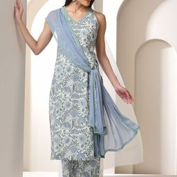 Khushal K Women Floral Printed Regular Pure Cotton Kurta with Palazzos & With Dupatta-image-10