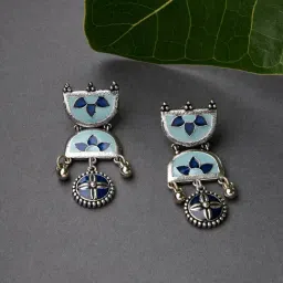 Fida Meenakari Metal Beaded Blue Dangler Earrings-image-17