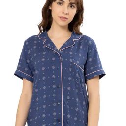 Amante Blue Printed Shirt Shorts Set-image-83