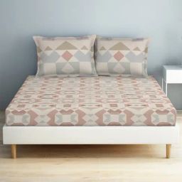 Spaces Geometric Beige Viscose Double Bedsheet with 2 Pillow Covers-image-57
